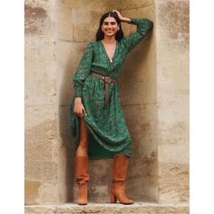 Boden Becky Midi Wrap Dress in Highland Green, Exotic Floral SZ 10
